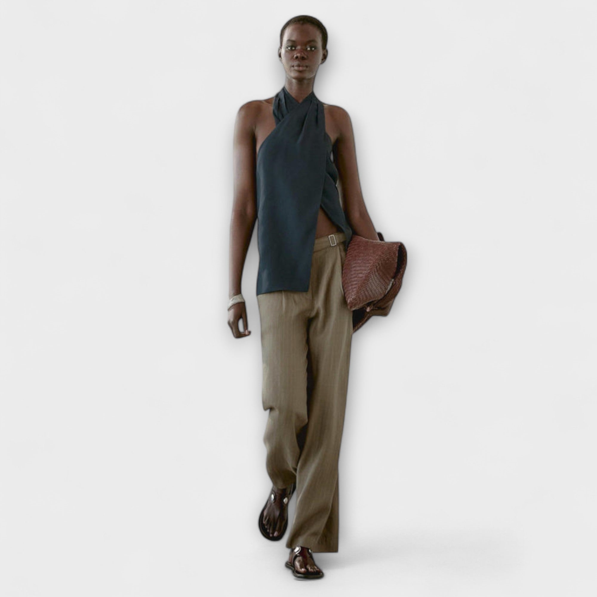 Leah - Blue Halter Neck Top with Back Cutout