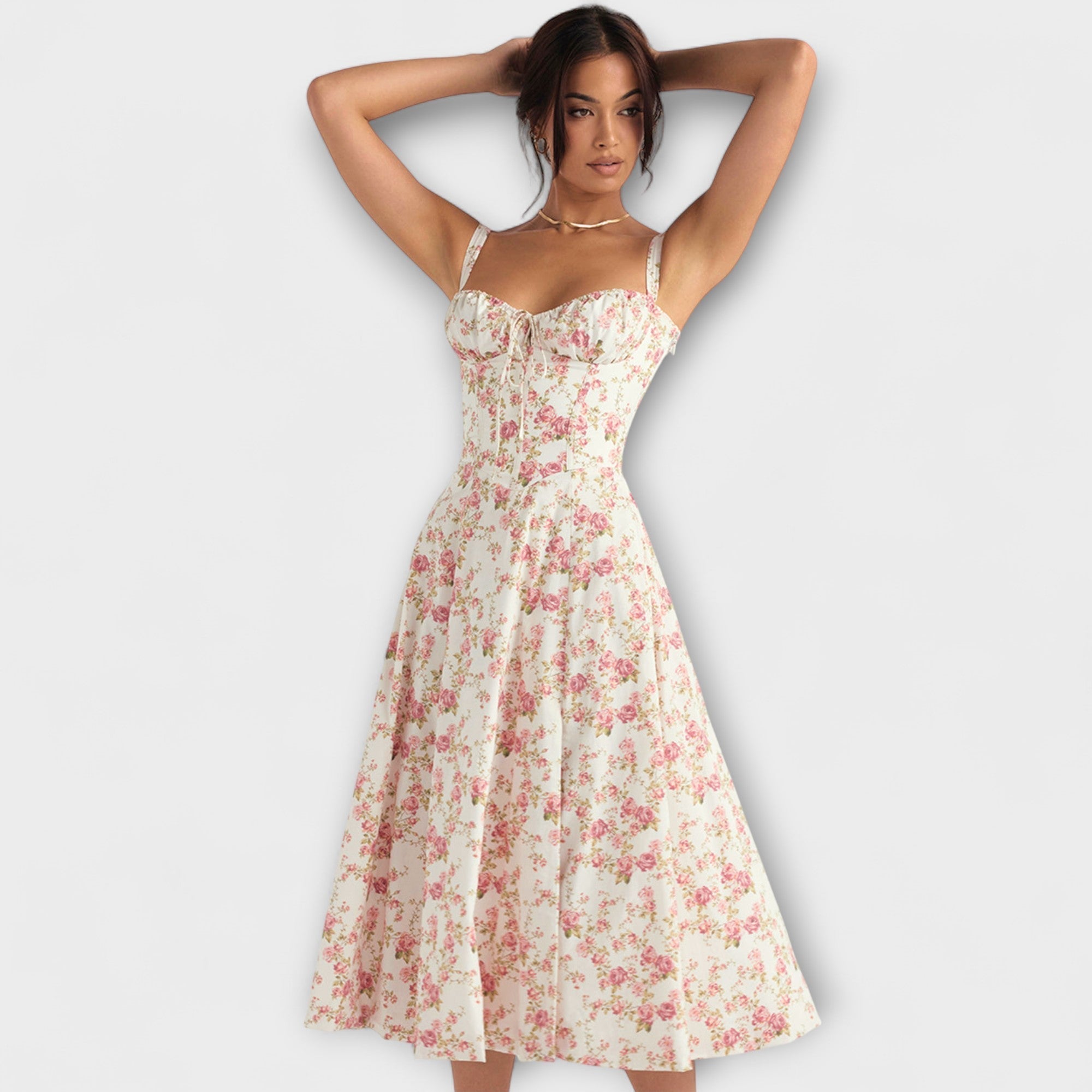Zipporas - Fitted bustier dress with a modern spring floral print