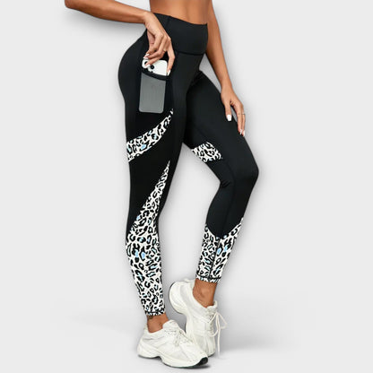 High-Waisted Training Pants with Leopard Print