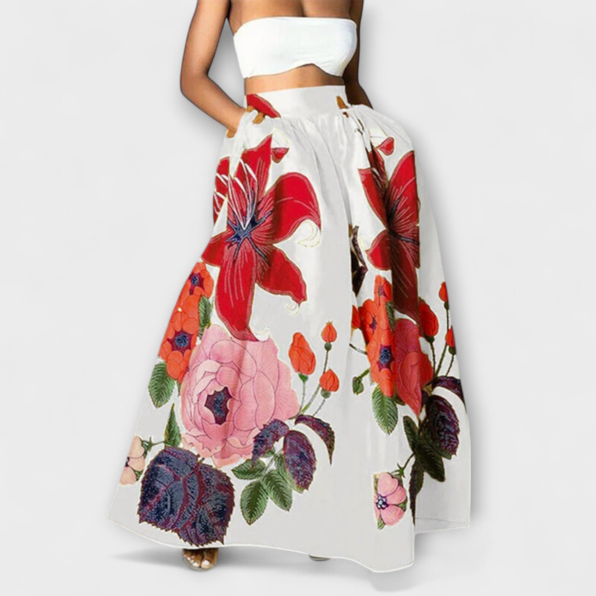 Ysolda - Stylish High-Waisted Floral Print Skirt
