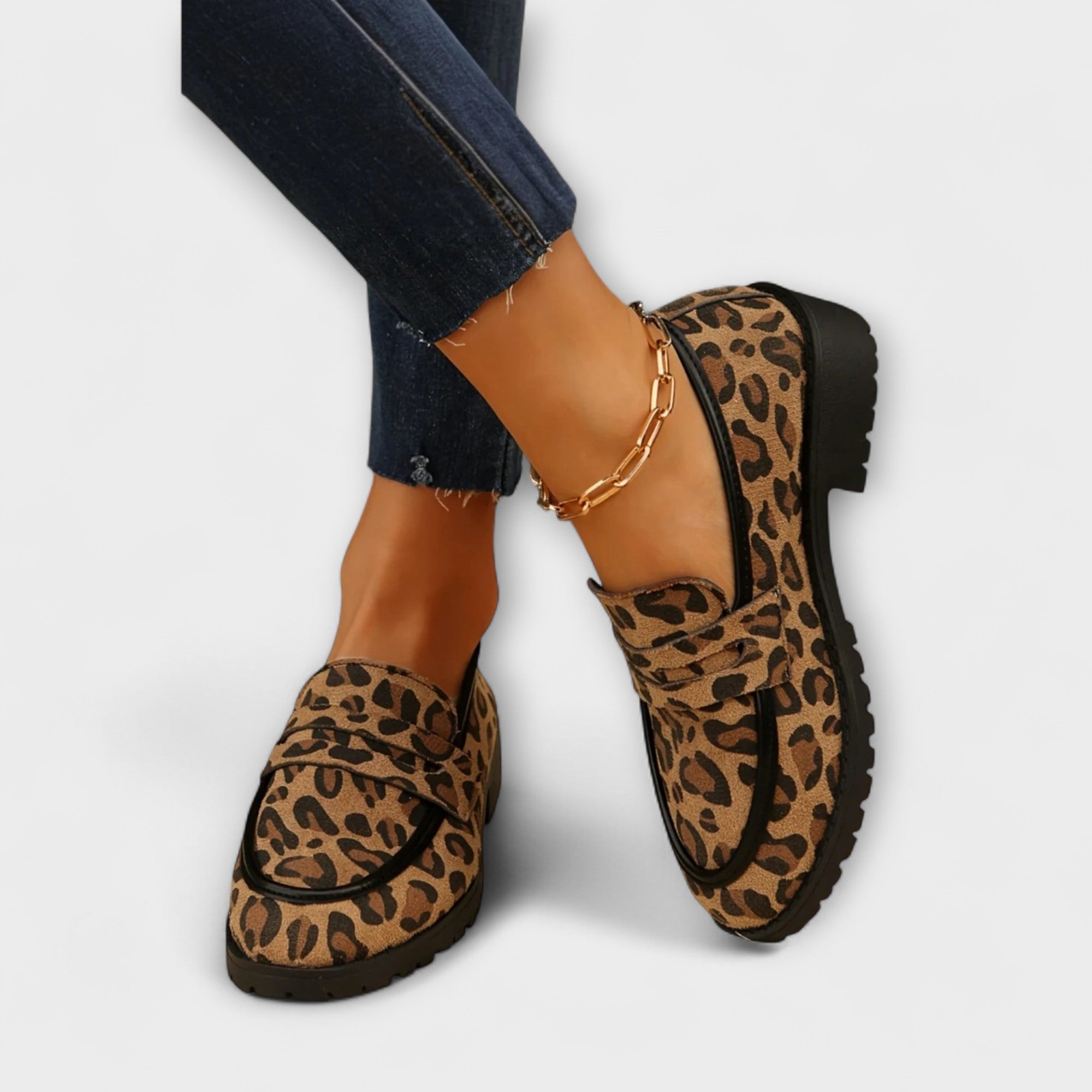 Mireille – Leopard Print Faux Suede Round Toe Casual Loafers