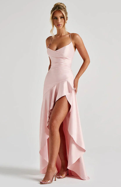 Prestige Satin Ruffle Maxi Dress